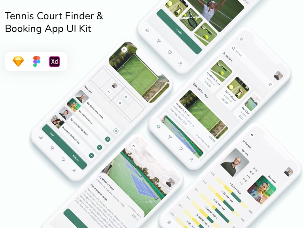 Tennis Court Finder Booking App UI Kit Download Free Resource Tennis Court Finder Booking App UI Kit Download Free Resource