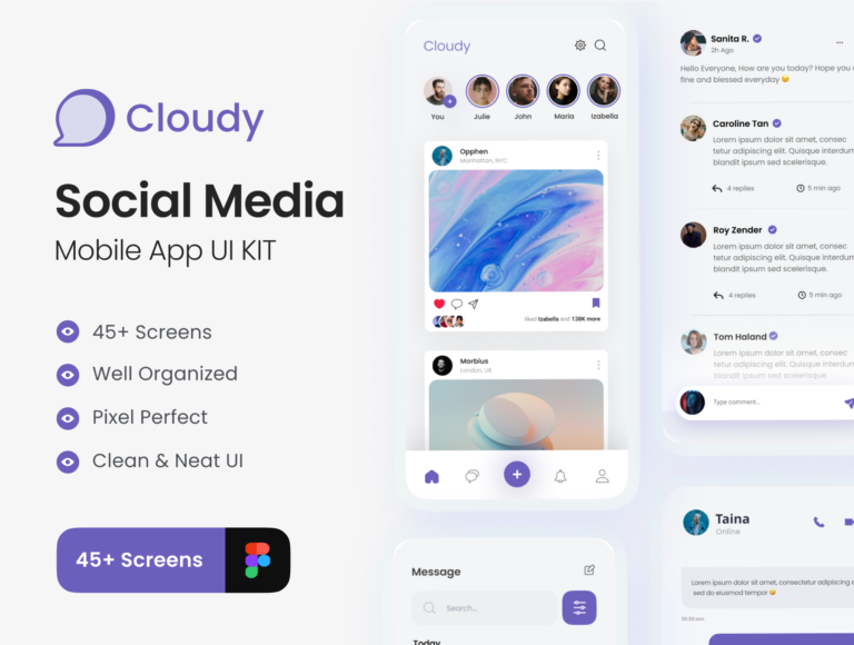 Cloudy Social Media App UI Kit Download Free Resource