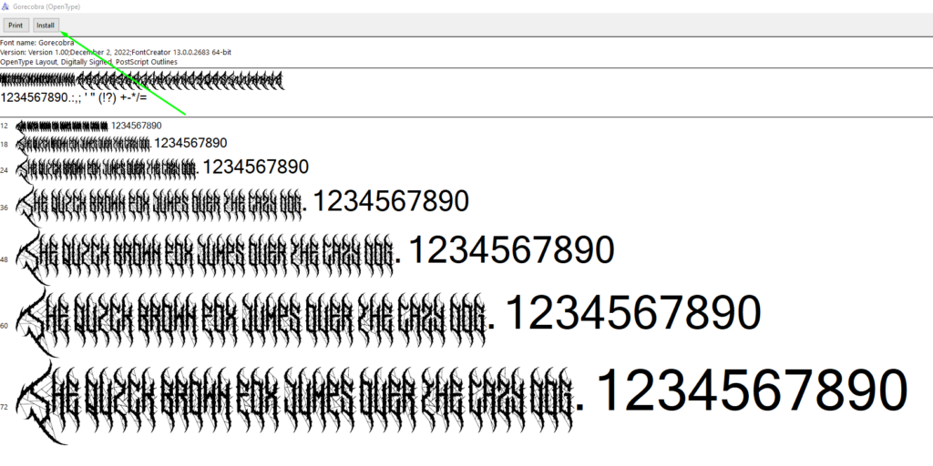 Installing Gorecobra Font on Windows